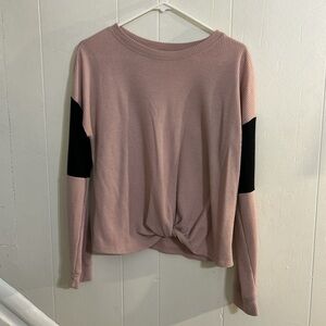 Dusty Rose & Black Long Sleeve Shirt - Size L - Waffle Weave, Rolled Tie Up